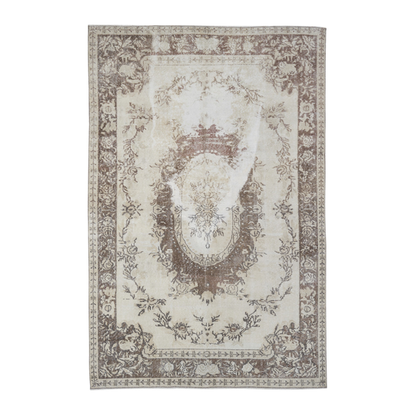 Turkish Isparta area rug in cream and brown, 5'10" x 8'11"