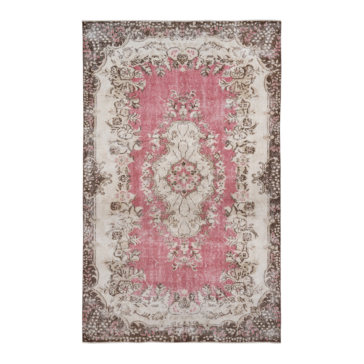 Turkish Isparta area rug in rose and cream, 5'5" x 8'11"