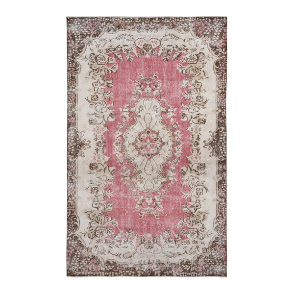 Turkish Isparta area rug in rose and cream, 5'5" x 8'11"