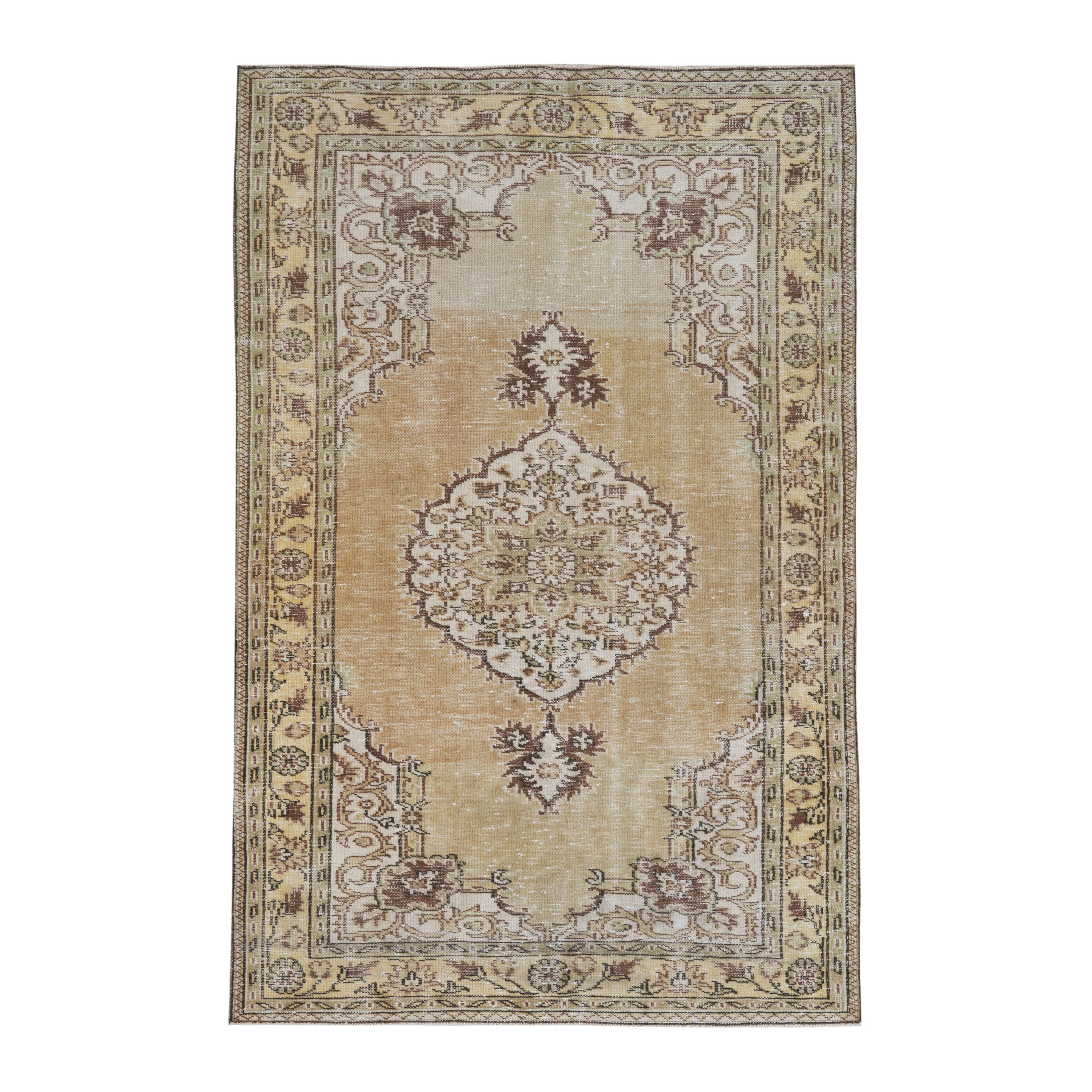 Turkish Manisa area rug in beige and tan, 5'2" x 7'9"