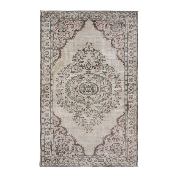 Turkish Manisa area rug in ivory and muted pink, 5'6" x 8'7"
