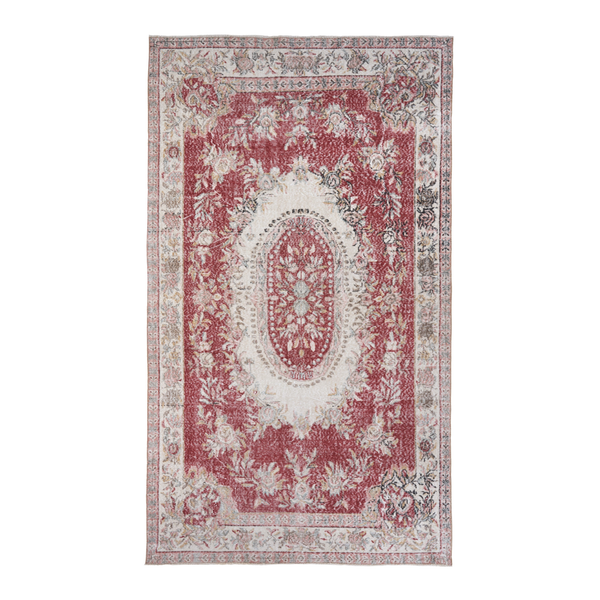 Turkish Isparta area rug in faded red and cream, 5'8" x 9'10"