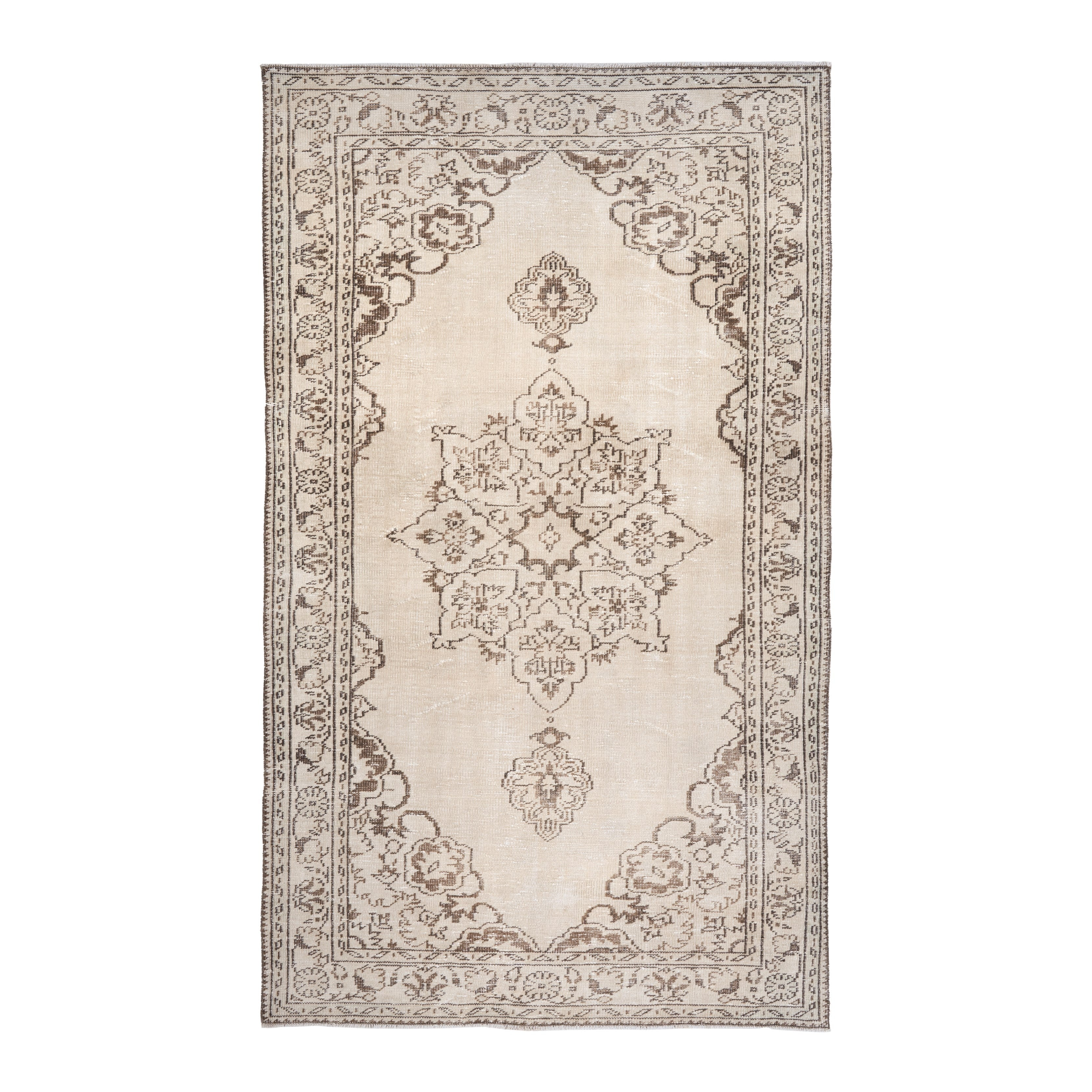 Turkish Manisa area rug in cream and taupe, 4'11" x 8'6"