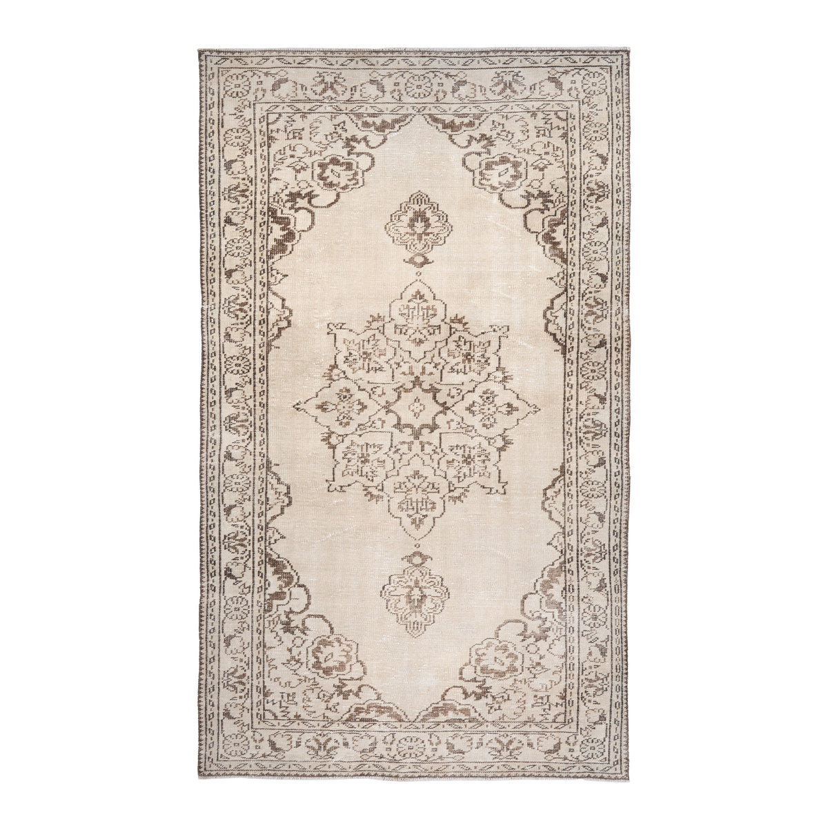 Turkish Manisa area rug in cream and taupe, 4'11" x 8'6"