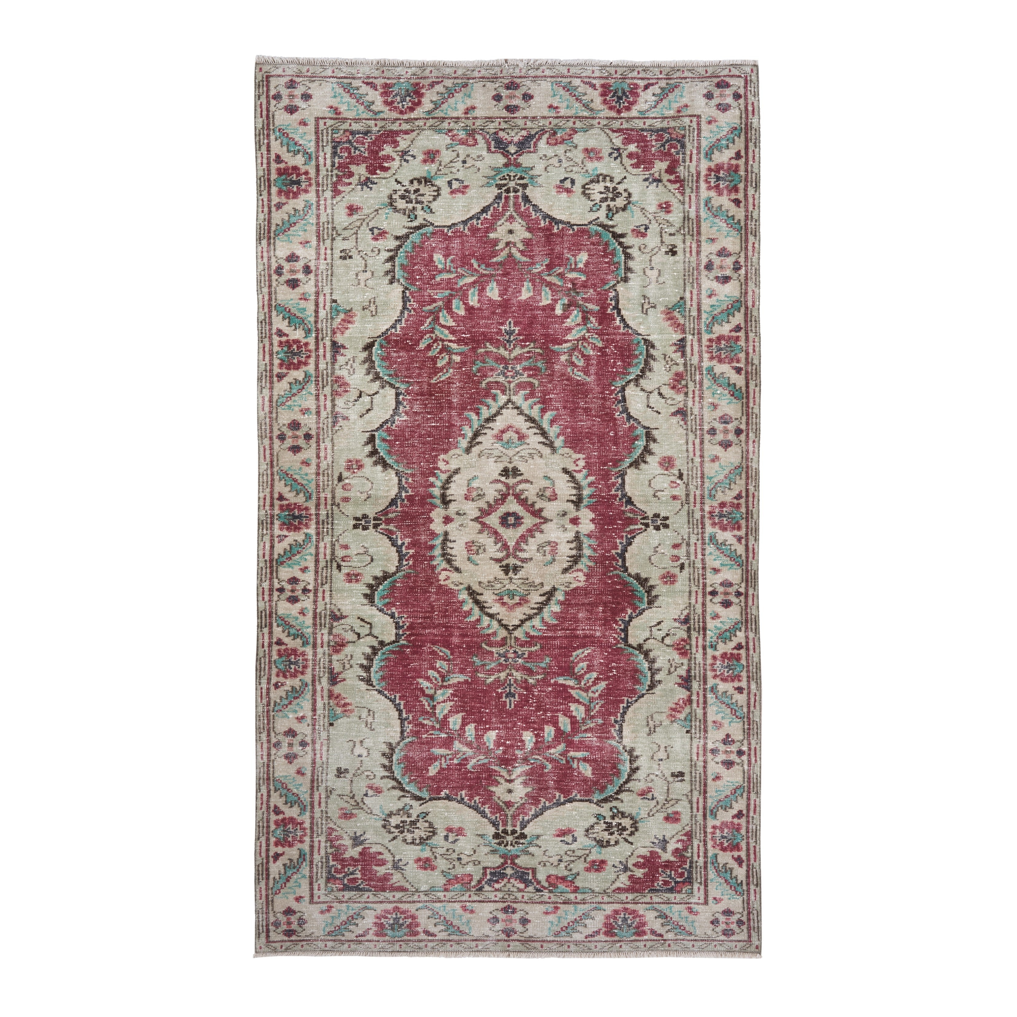 Turkish Manisa area rug in faded red and cream, 5'1" x 8'11"
