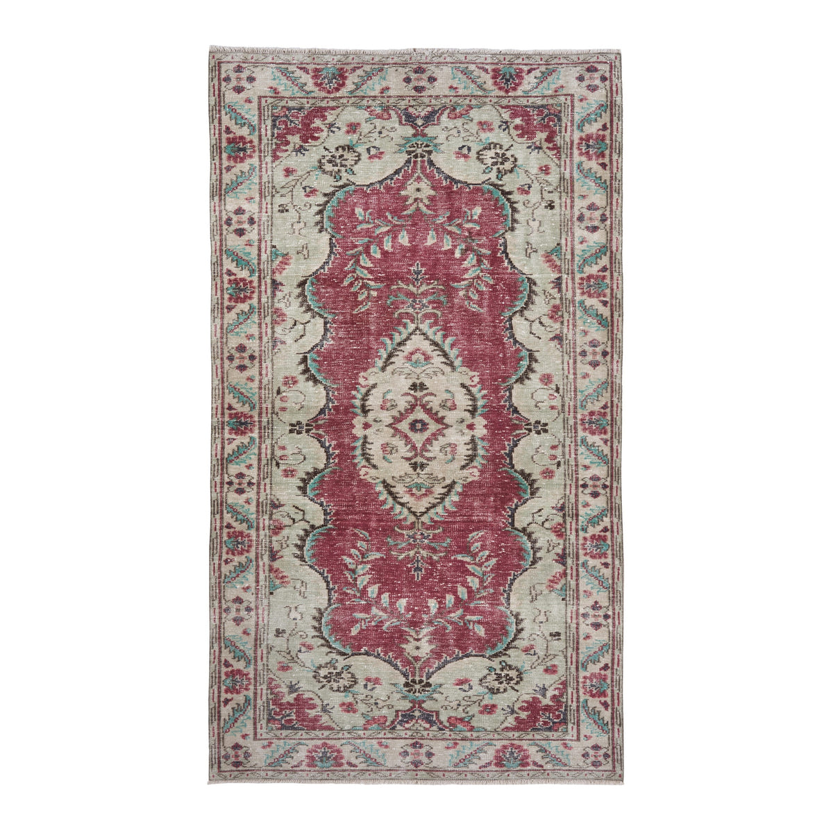 Turkish Manisa area rug in faded red and cream, 5'1" x 8'11"
