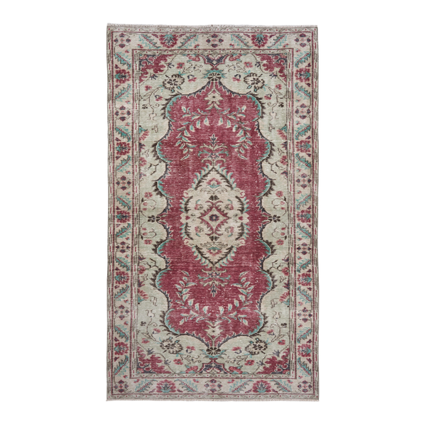 Turkish Manisa area rug in faded red and cream, 5'1" x 8'11"