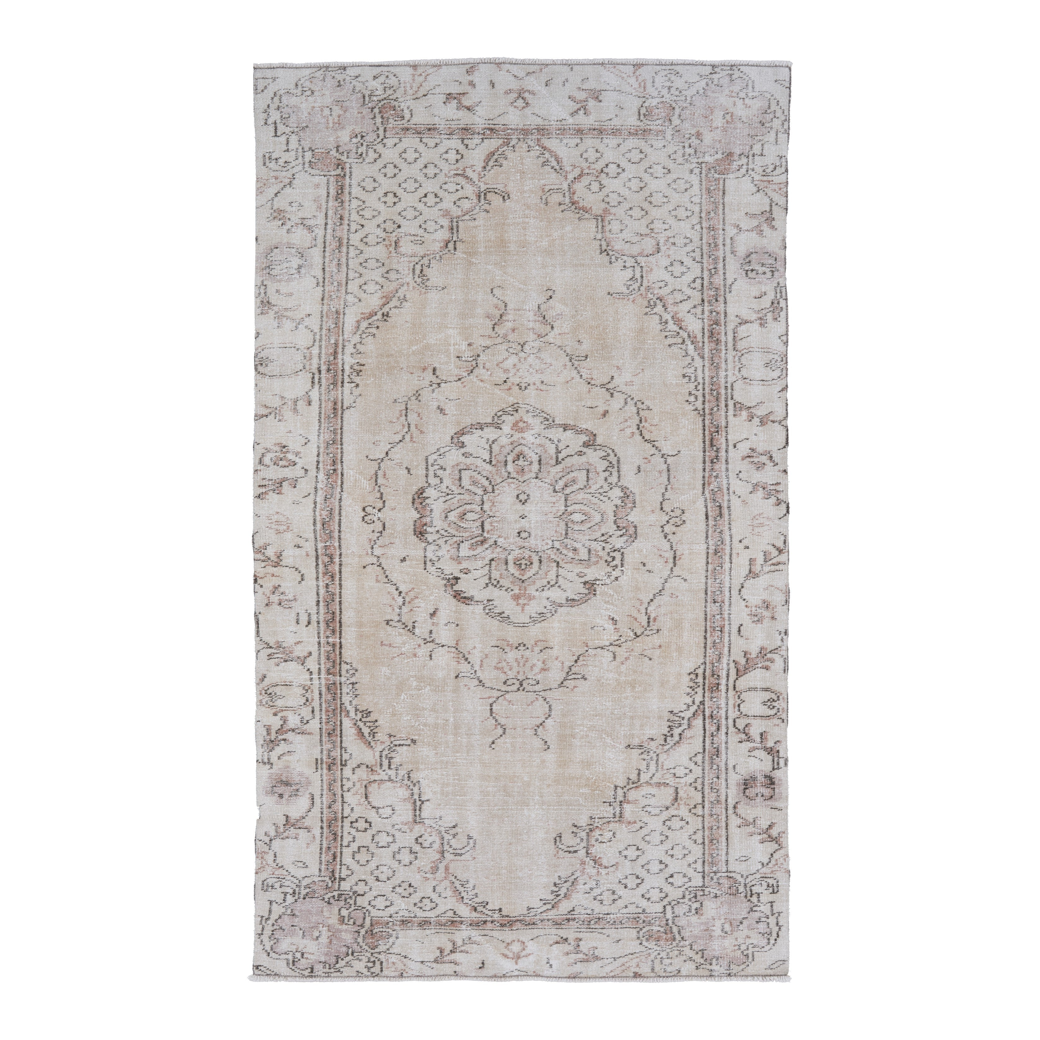 Turkish Manisa area rug in cream and muted pink, 5'1" x 8'8"