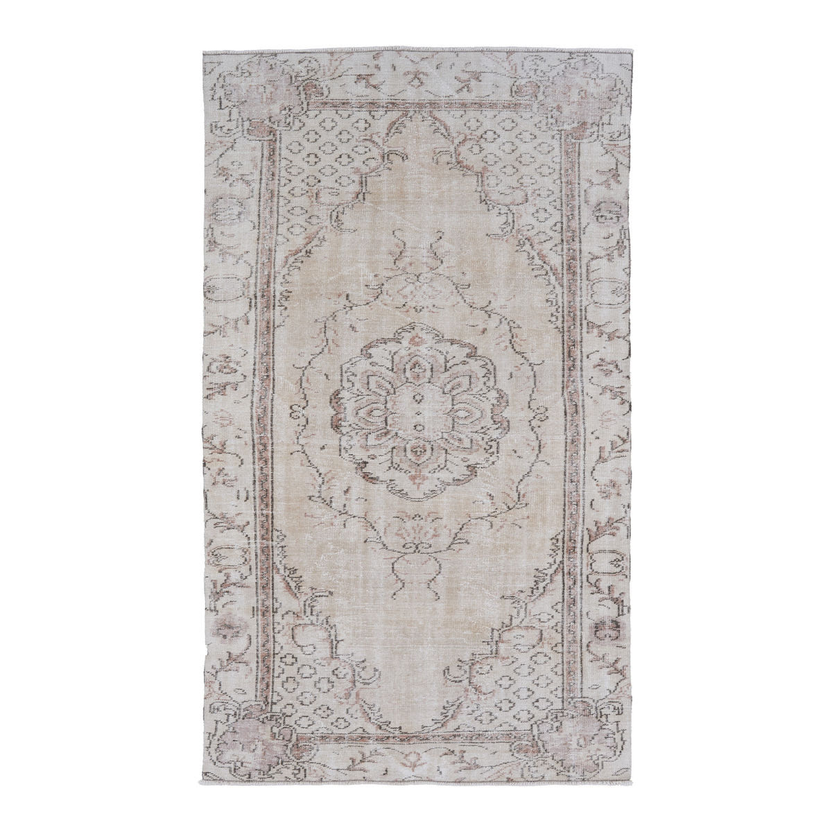 Turkish Manisa area rug in cream and muted pink, 5'1" x 8'8"