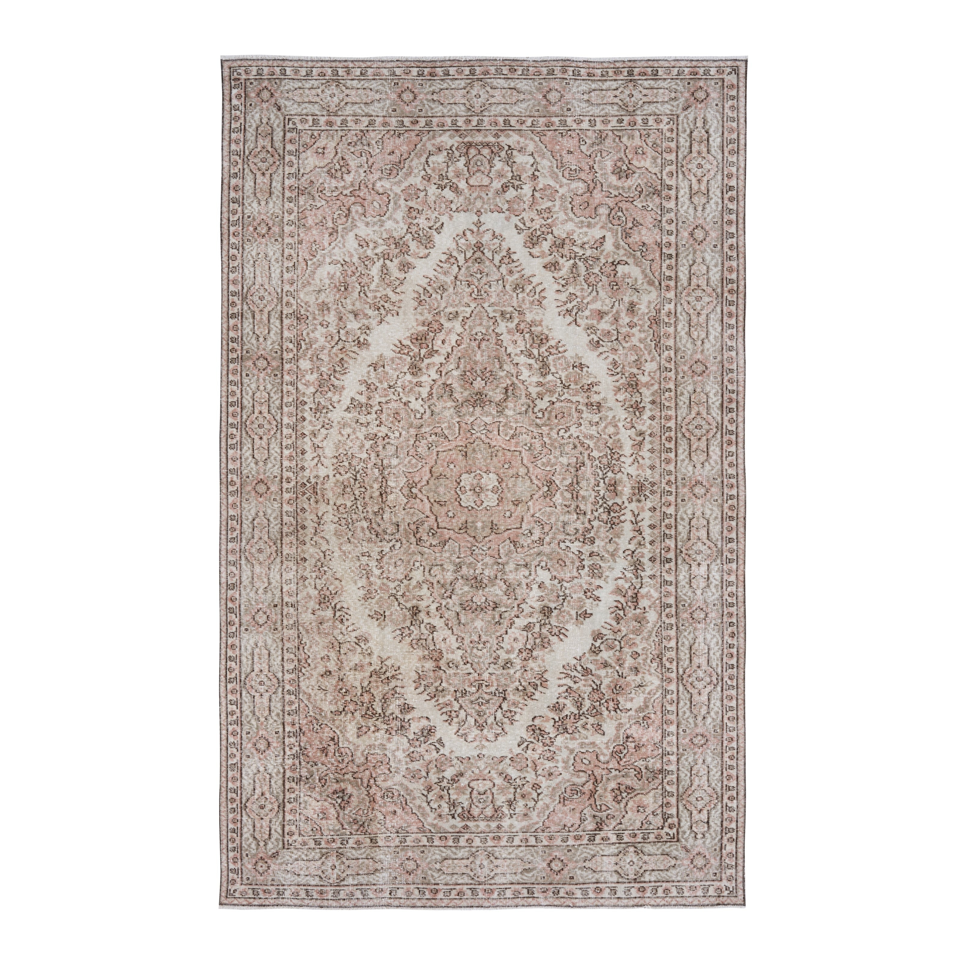Turkish Isparta area rug in cream and muted pink, 5'6" x 8'10"