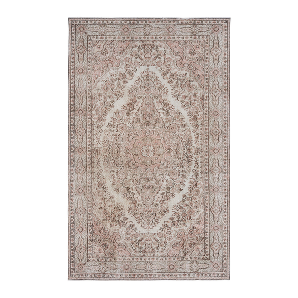 Turkish Isparta area rug in cream and muted pink, 5'6" x 8'10"