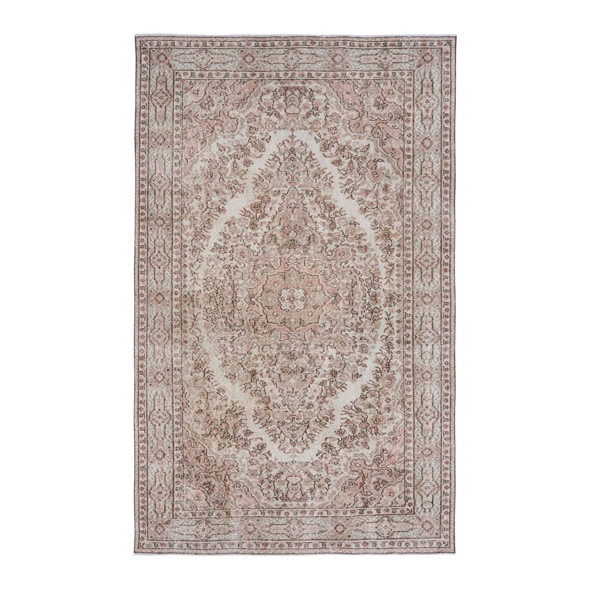 Turkish Isparta area rug in cream and muted pink, 5'6" x 8'10"