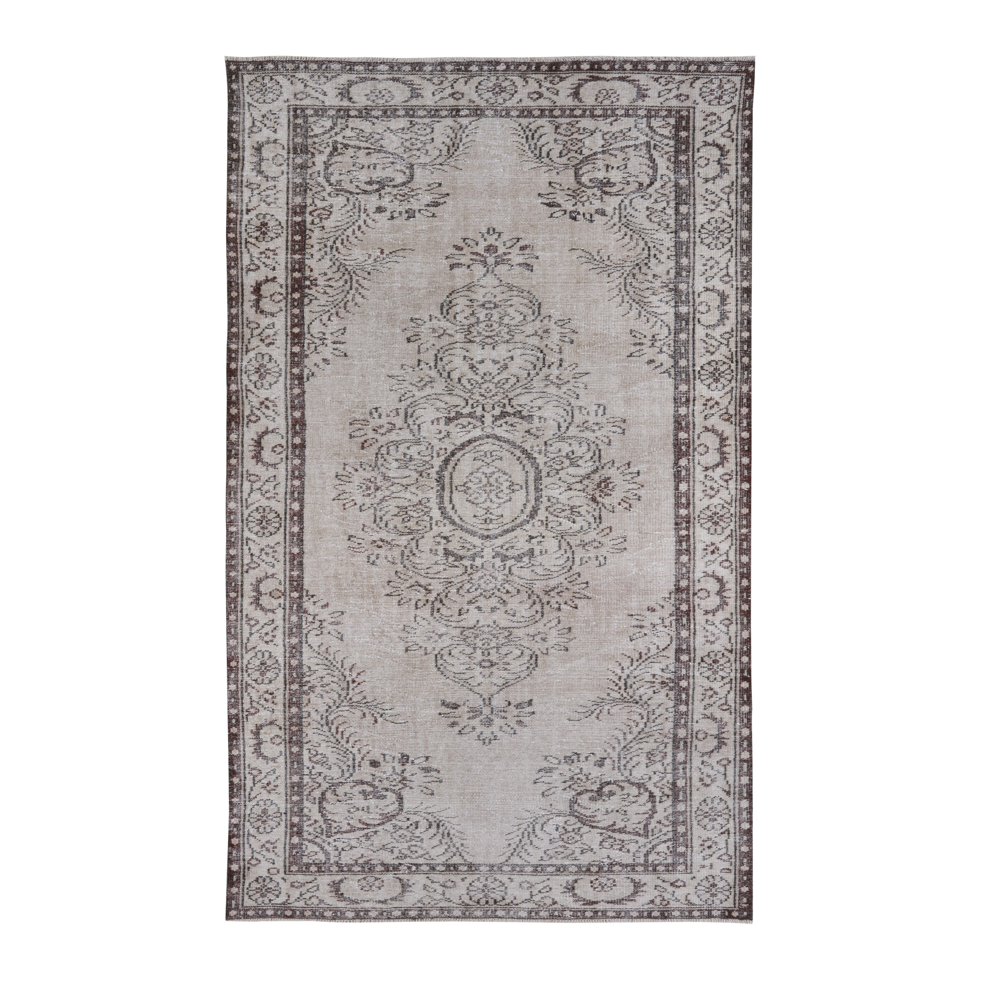 Turkish Manisa area rug in cream and greige, 5'6" x 9'