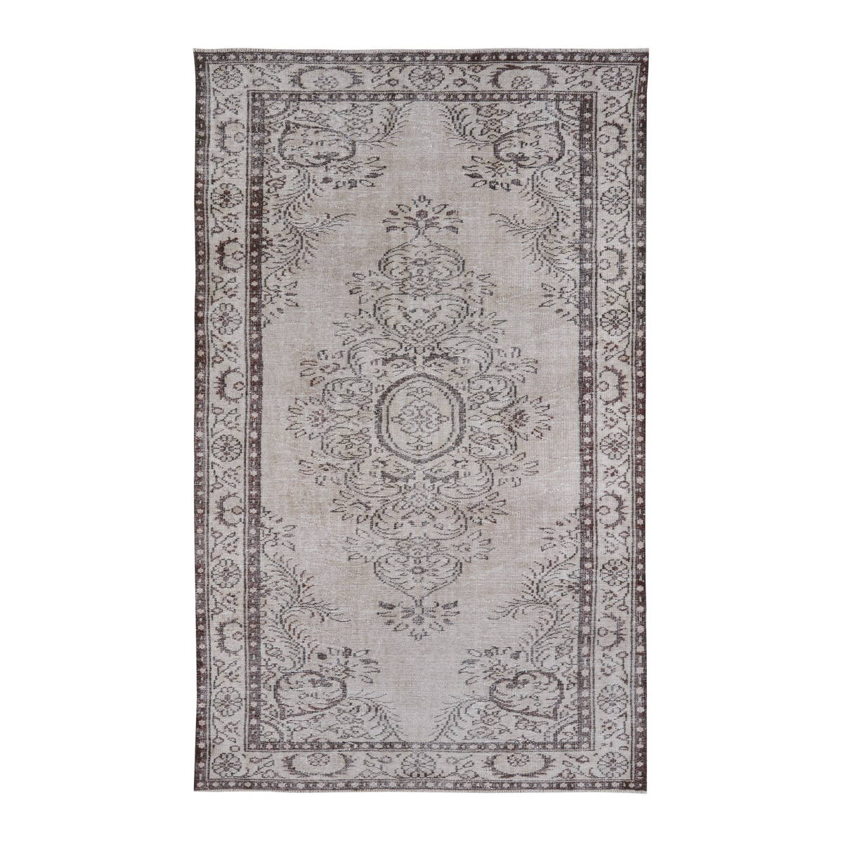 Turkish Manisa area rug in cream and greige, 5'6" x 9'