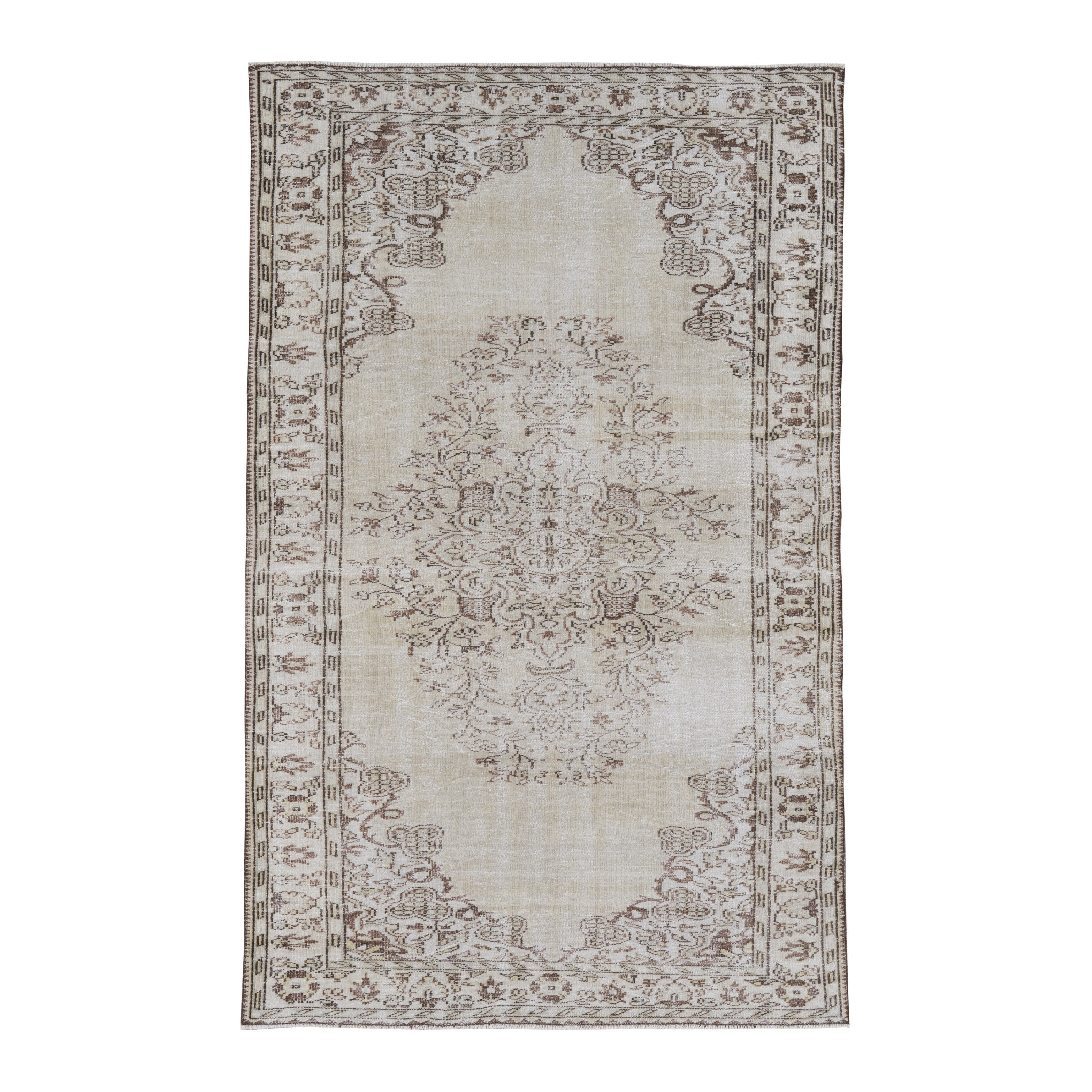 Turkish Manisa area rug in cream and faded red, 5'9" x 8'11"