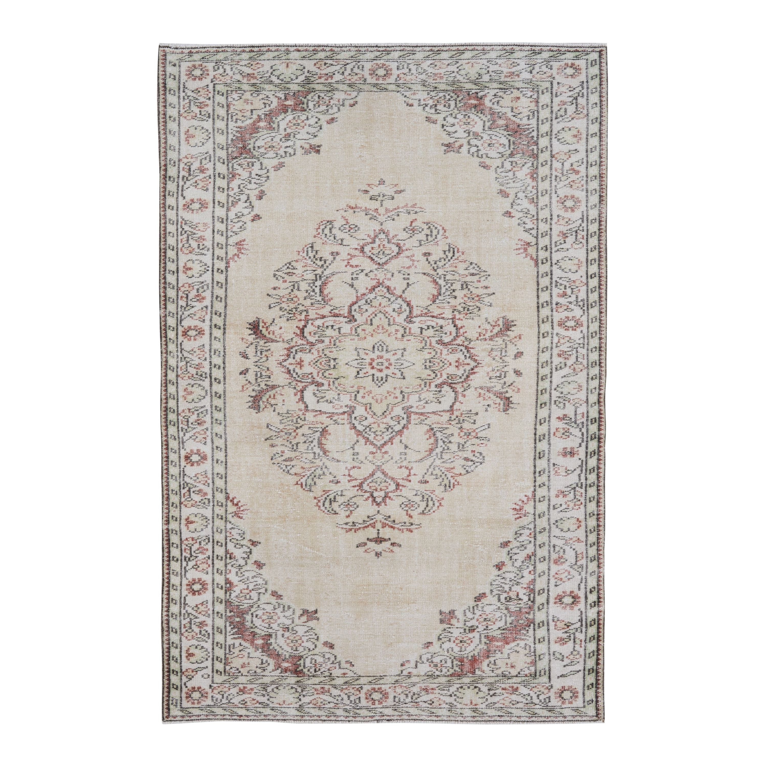Turkish Manisa area rug in cream and muted pink, 5'9" x 8'8"