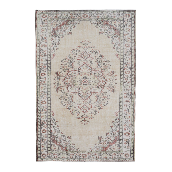 Turkish Manisa area rug in cream and muted pink, 5'9" x 8'8"