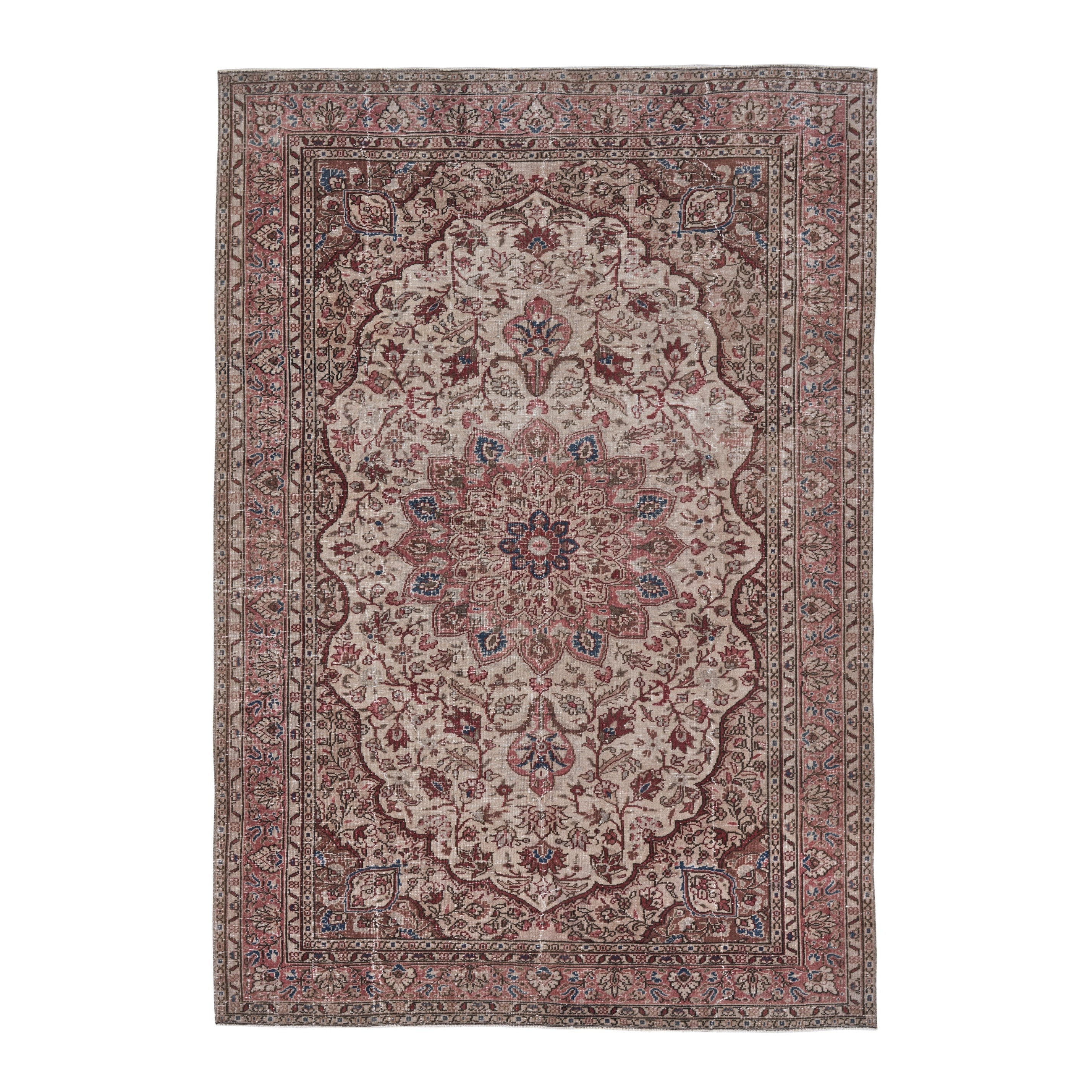 Turkish Isparta area rug in cream and burgundy, 6'5" x 9'5"