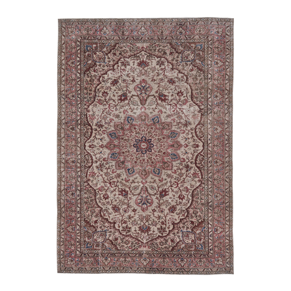 Turkish Isparta area rug in cream and burgundy, 6'5" x 9'5"