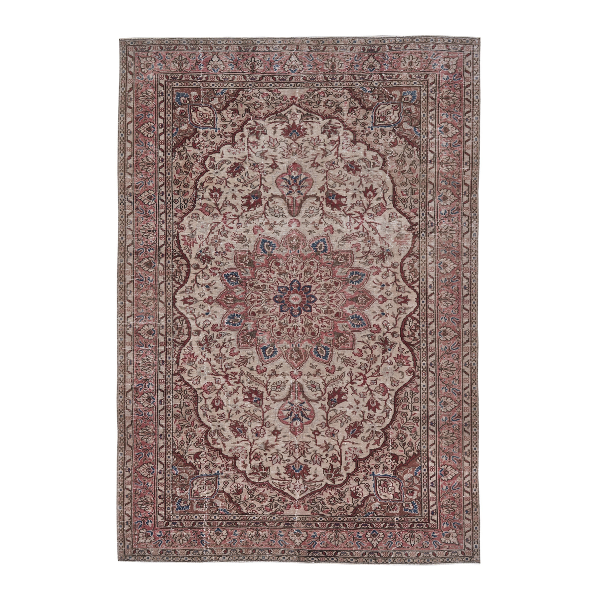 Turkish Isparta area rug in cream and burgundy, 6'5" x 9'5"