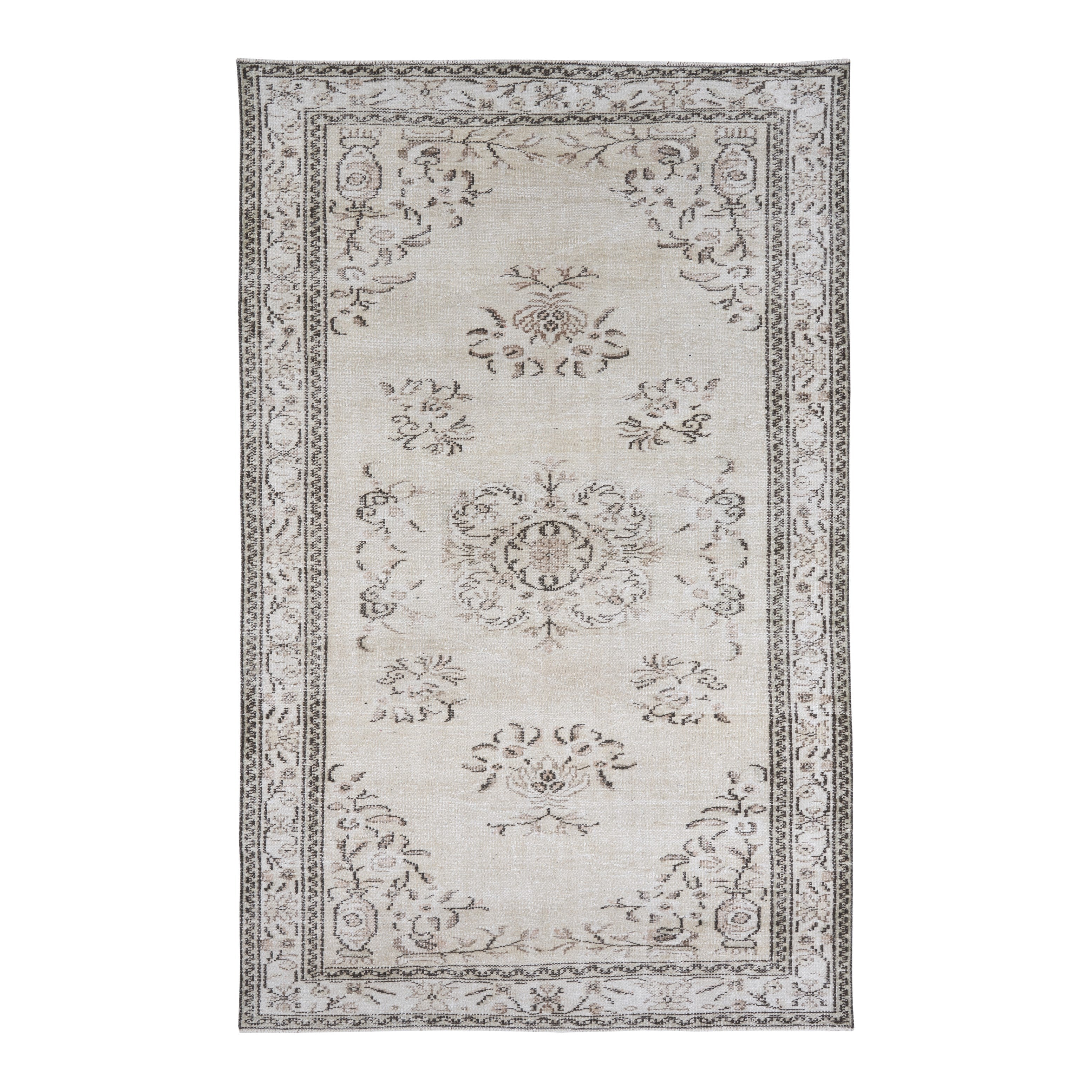 Turkish Manisa area rug in ivory and greige, 5'2" x 8'5"