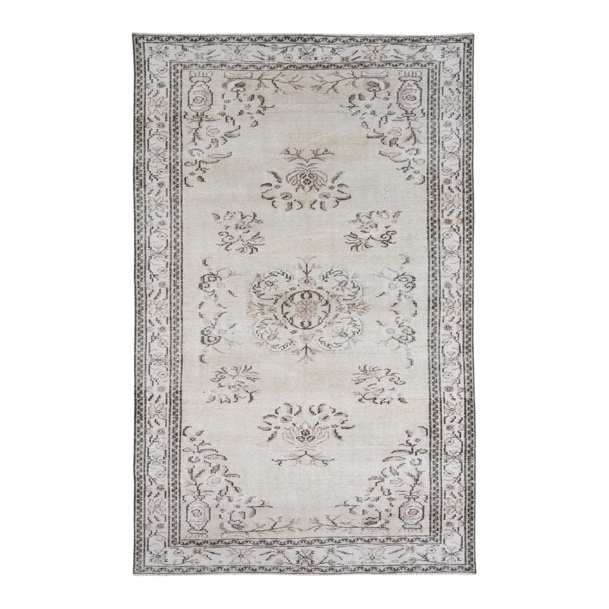 Turkish Manisa area rug in ivory and greige, 5'2" x 8'5"