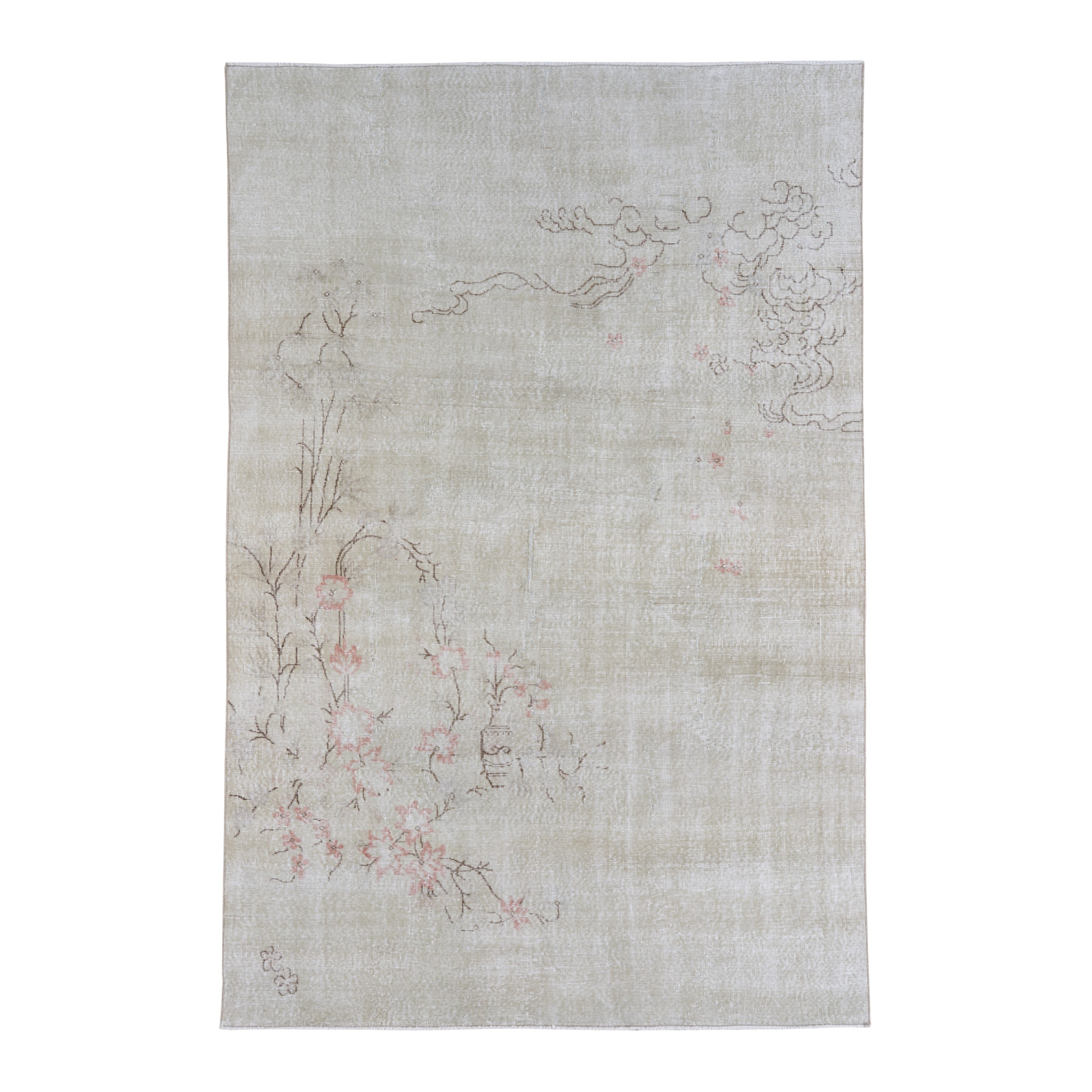 Turkish Isparta area rug in cream and muted pink, 6'6" x 9'9"