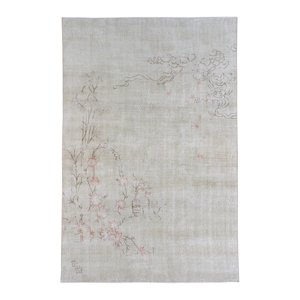 Turkish Isparta area rug in cream and muted pink, 6'6" x 9'9"