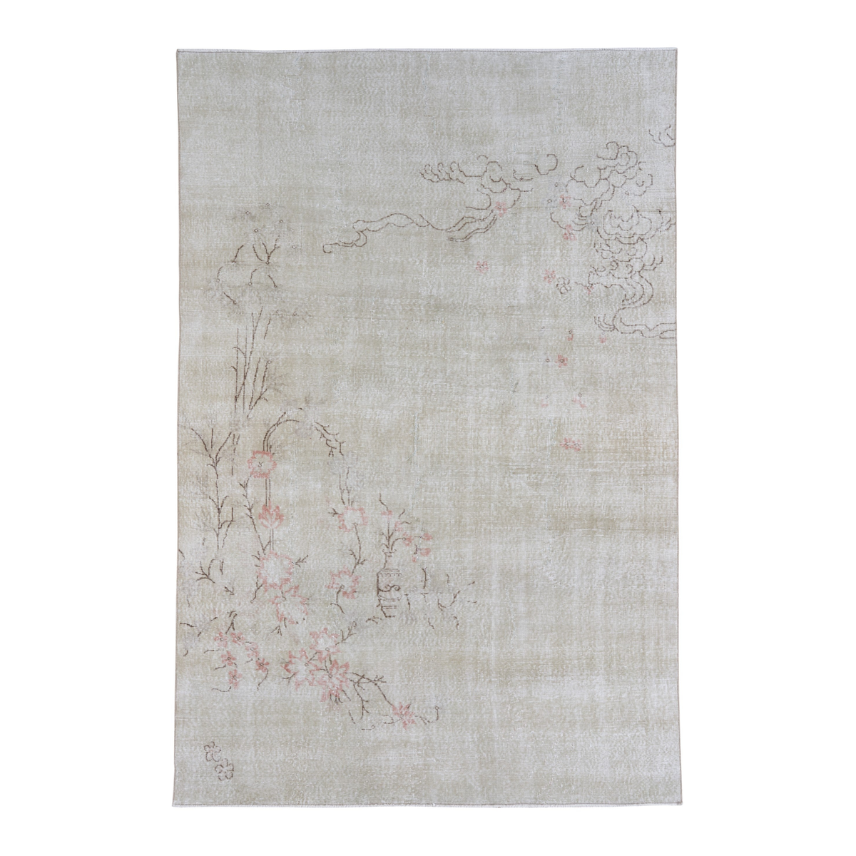Turkish Isparta area rug in cream and muted pink, 6'6" x 9'9"