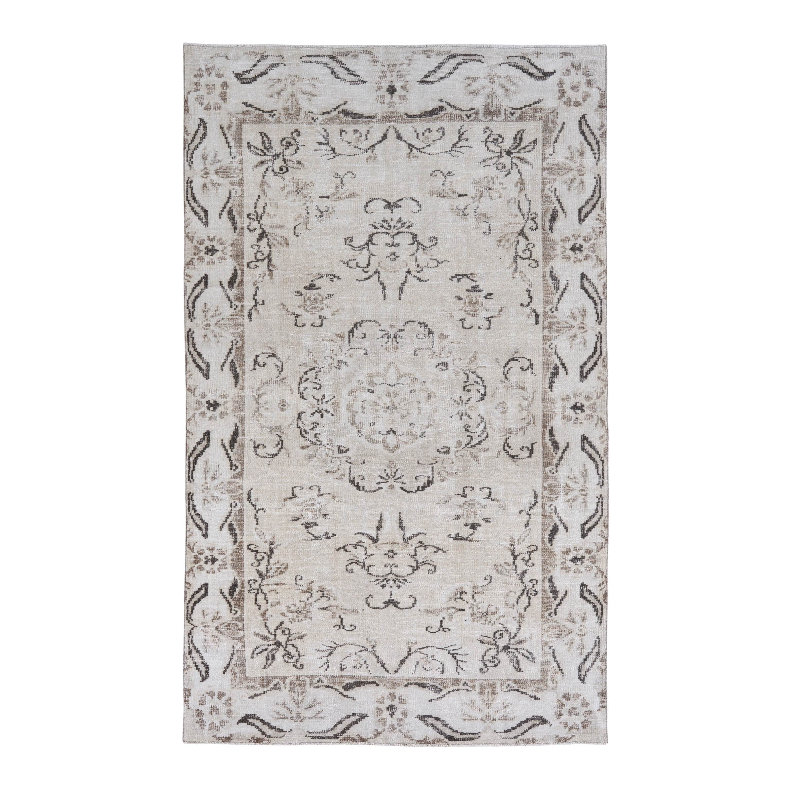 Turkish Manisa area rug in cream and taupe, 5'6" x 9'1"