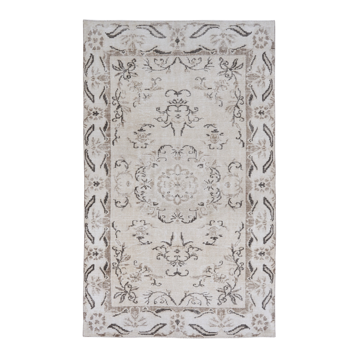 Turkish Manisa area rug in cream and taupe, 5'6" x 9'1"