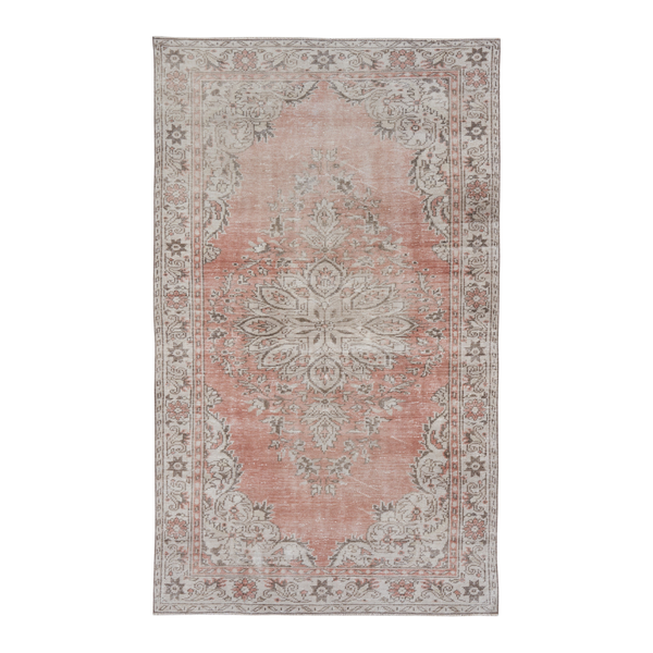 Turkish Manisa area rug in muted pink and greige, 5'5" x 9'
