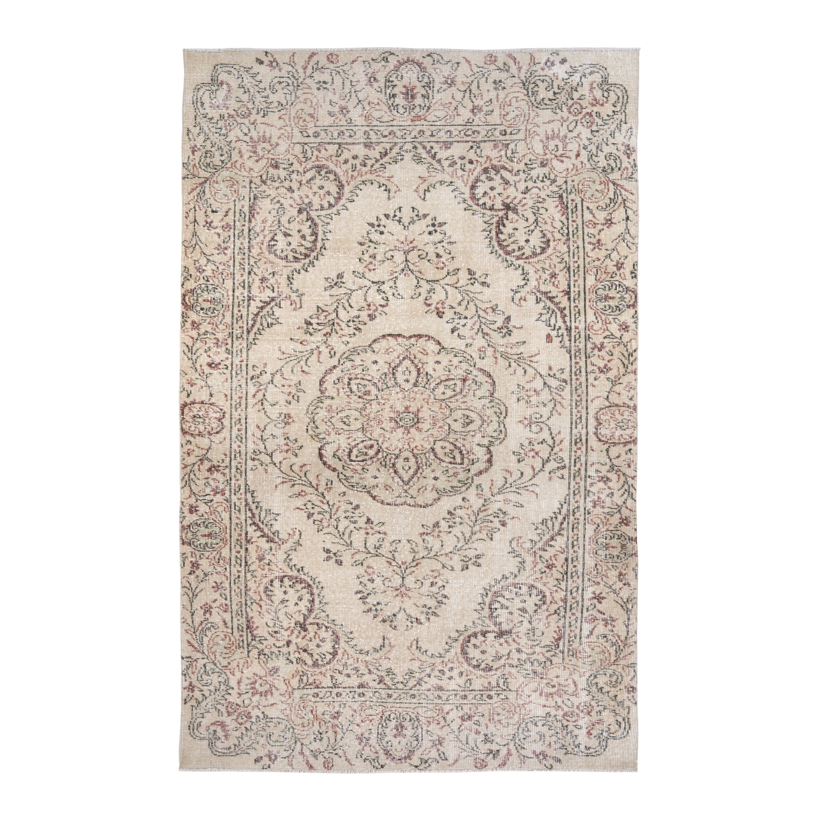 Turkish Manisa area rug in ivory and muted pink, 5'11" x 9'3"