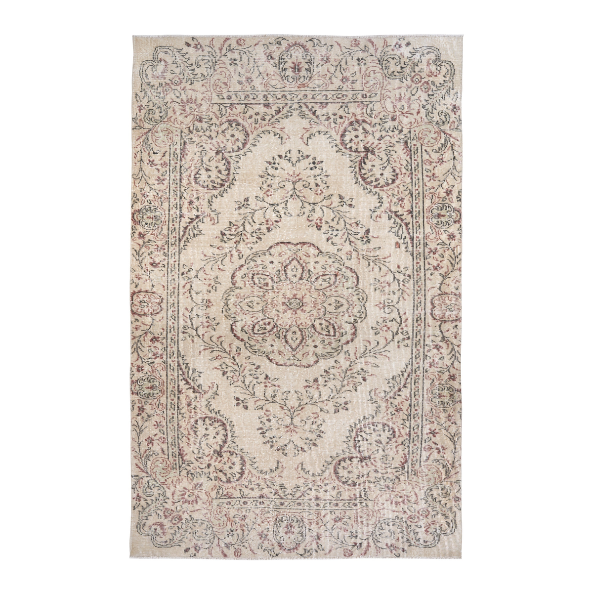 Turkish Manisa area rug in ivory and muted pink, 5'11" x 9'3"