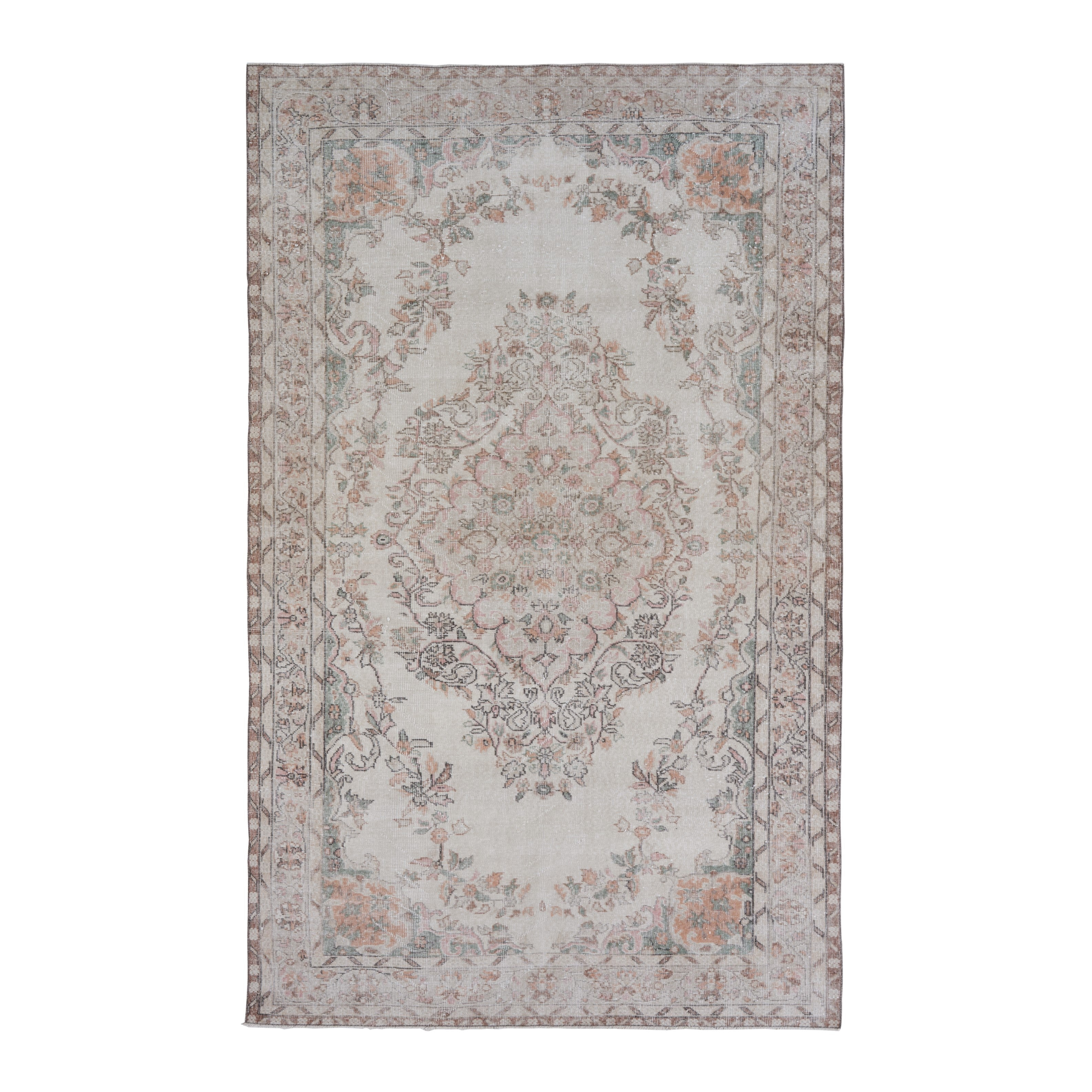 Turkish Isparta area rug in cream and muted pink, 6'4" x 10'4"