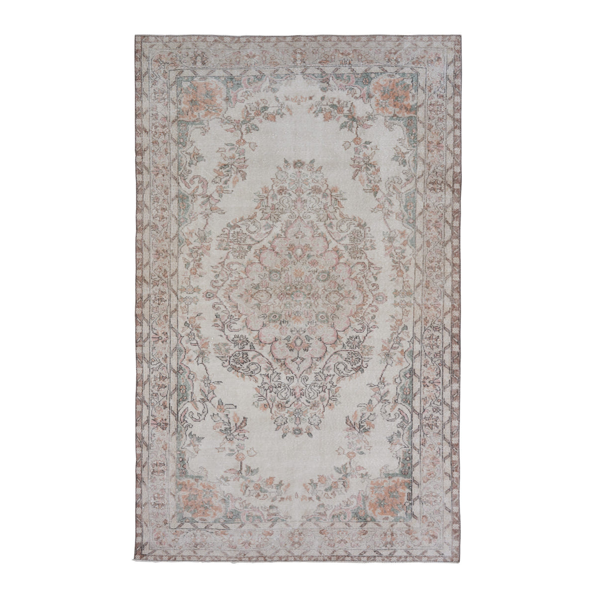 Turkish Isparta area rug in cream and muted pink, 6'4" x 10'4"