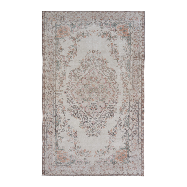 Turkish Isparta area rug in cream and muted pink, 6'4" x 10'4"