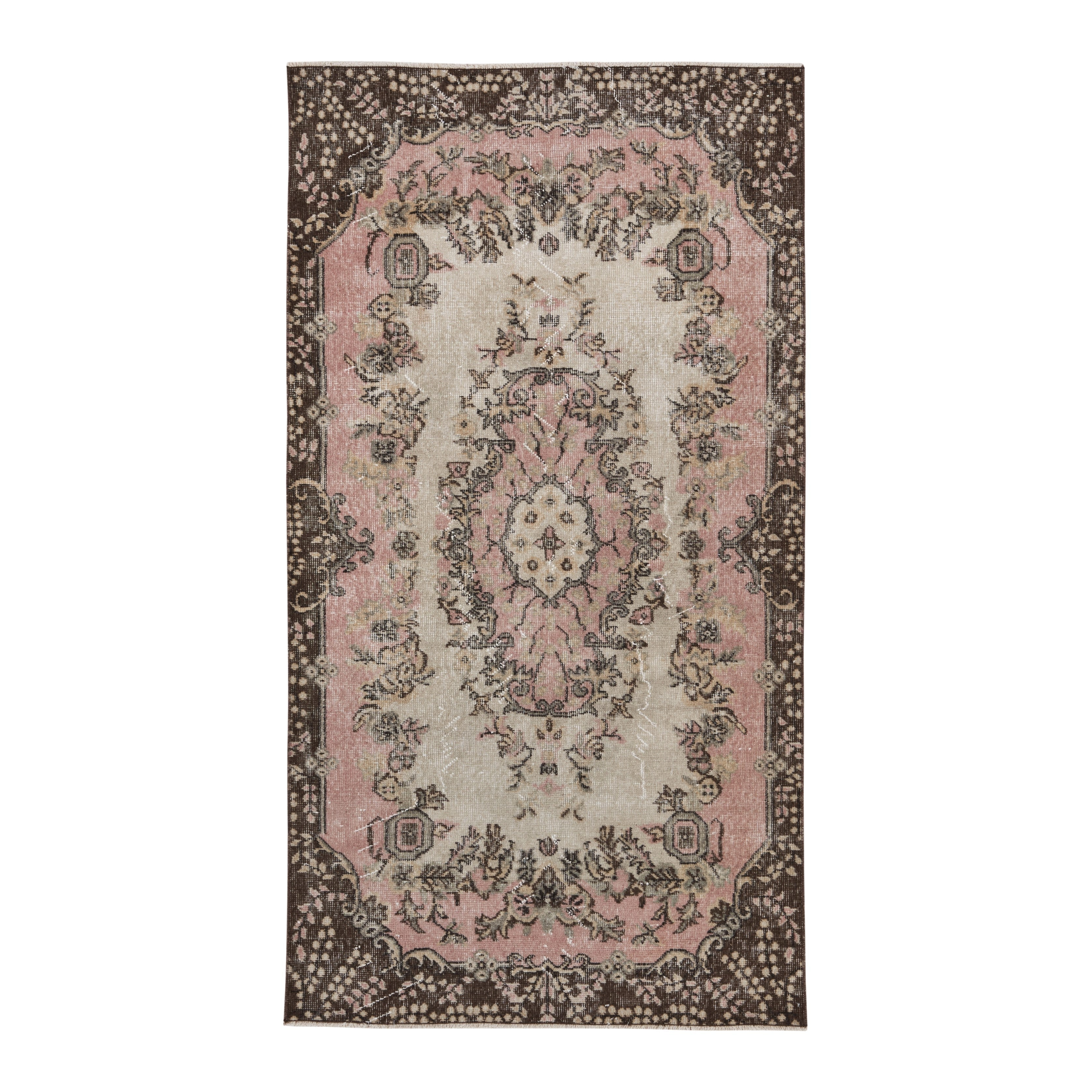 Turkish Isparta area rug in cream and dark brown, 3'8" x 6'9"