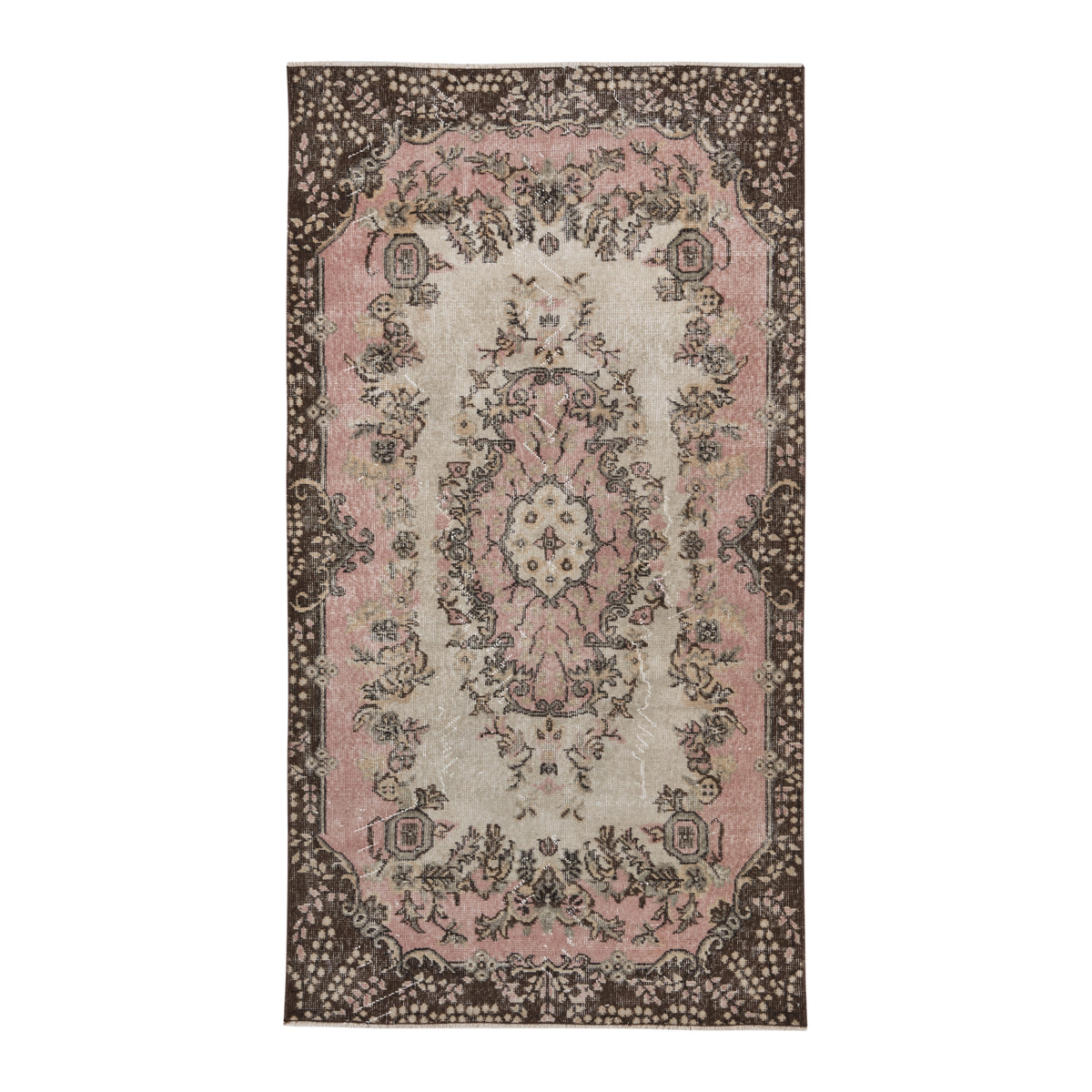 Turkish Isparta area rug in cream and dark brown, 3'8" x 6'9"