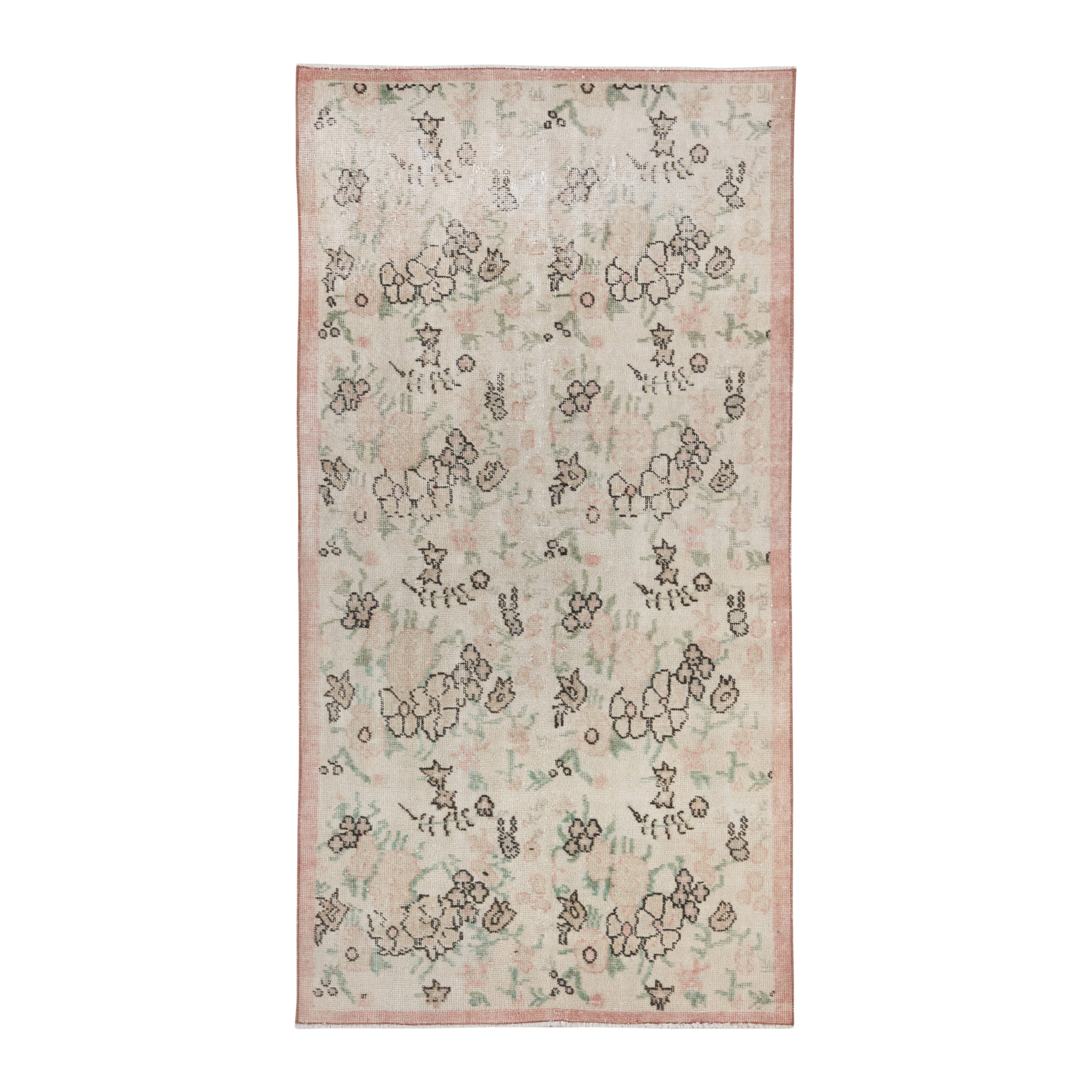 Turkish Isparta accent rug in cream and muted pink, 3'5" x 6'6"