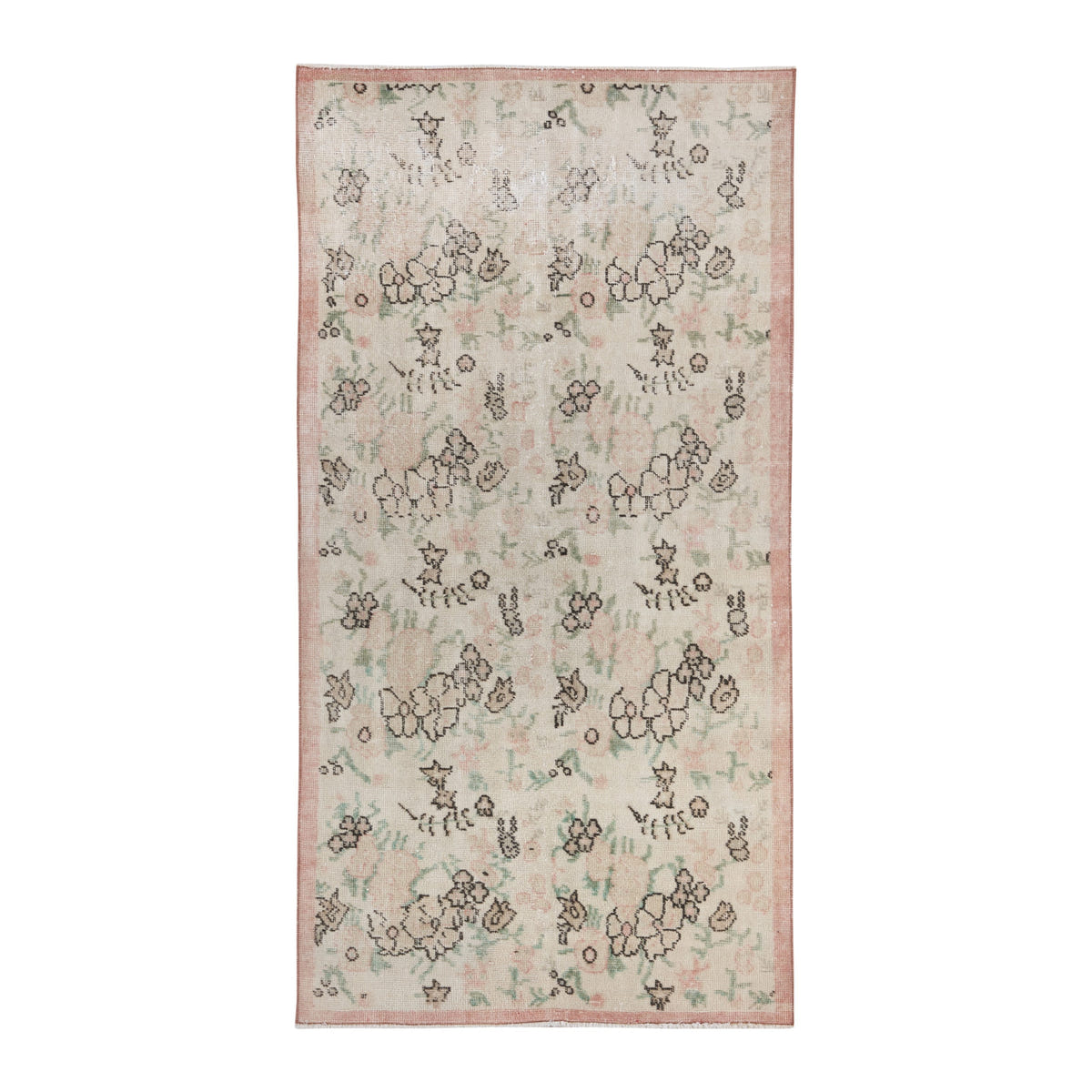 Turkish Isparta area rug in cream and muted pink, 3'5" x 6'6"