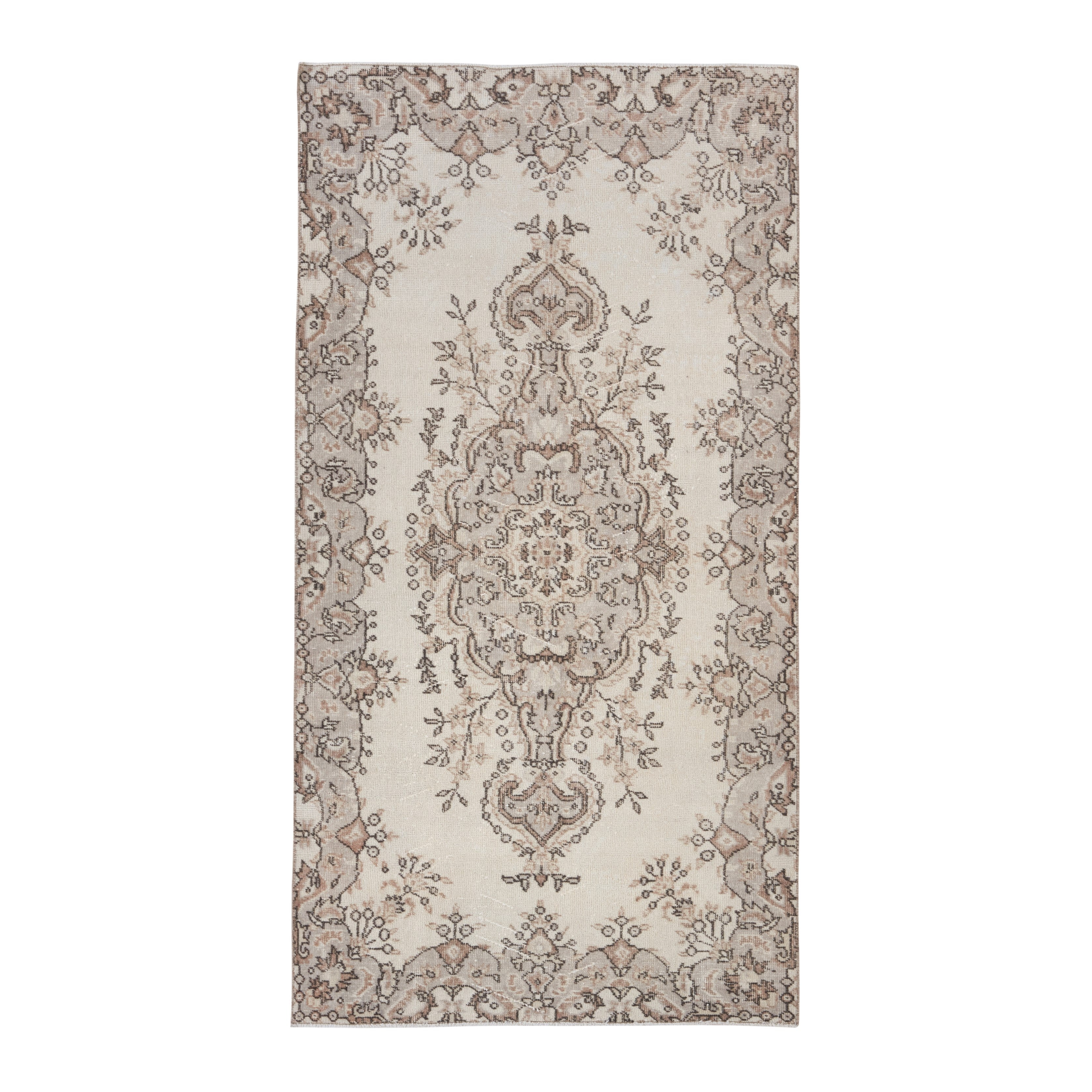 Turkish Isparta area rug in ivory and taupe, 3'8" x 7'