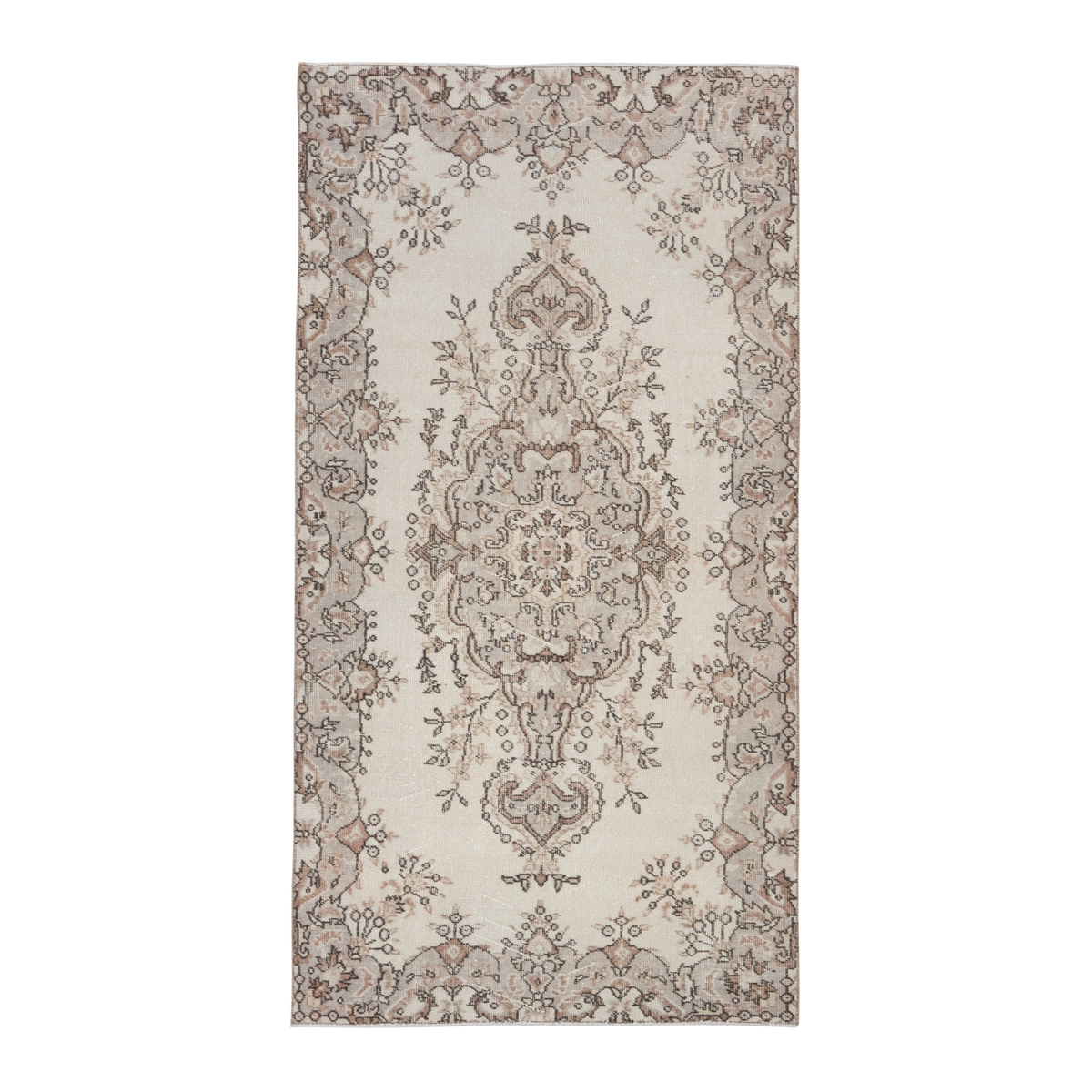 Turkish Isparta area rug in ivory and taupe, 3'8" x 7'