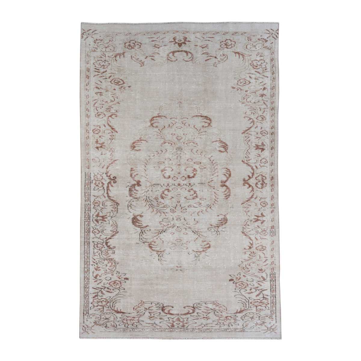 Turkish Manisa area rug in cream and faded red, 5'9" x 9'5"