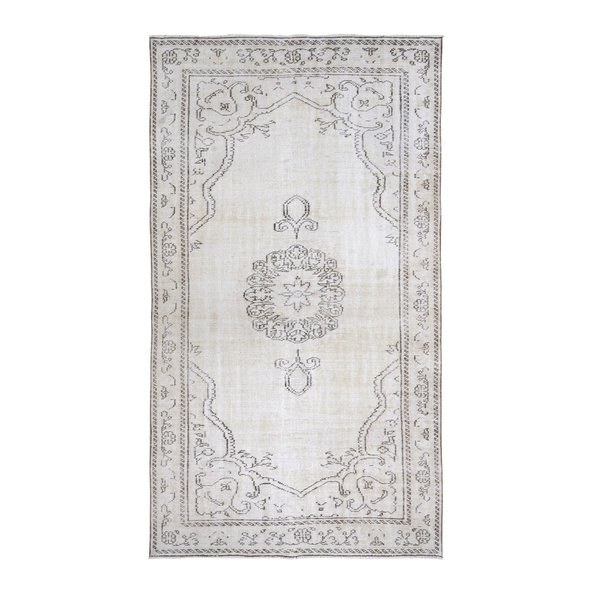 Turkish Manisa area rug in cream and greige, 5'3" x 9'3"