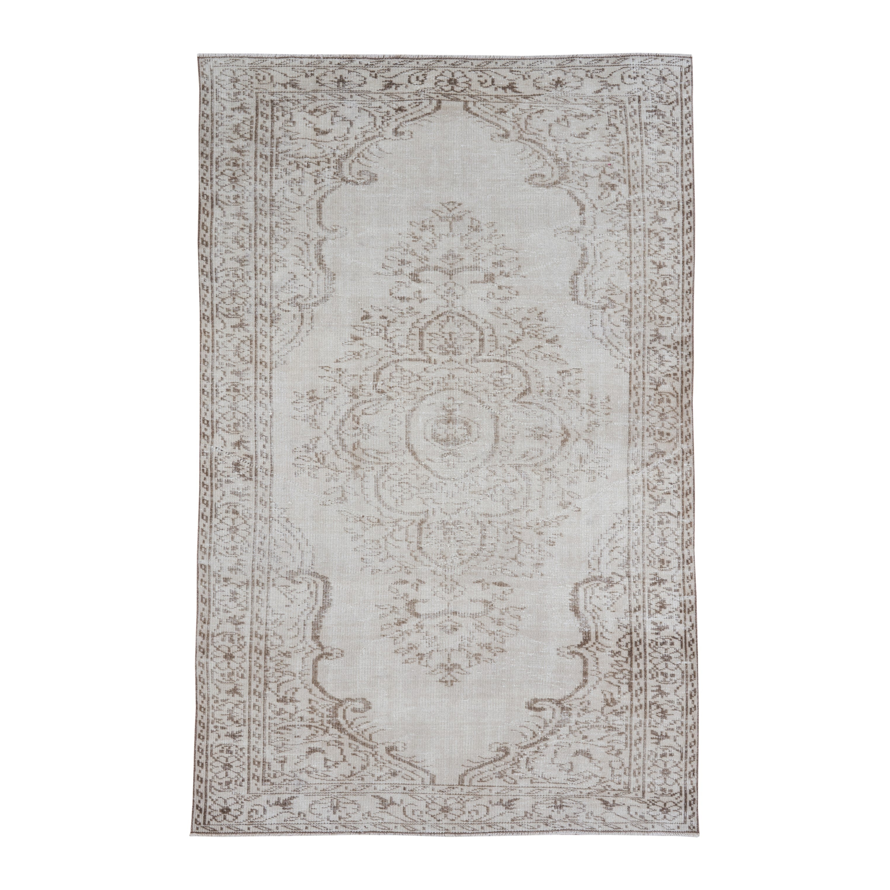 Turkish Manisa area rug in cream and greige, 5'5" x 8'9"