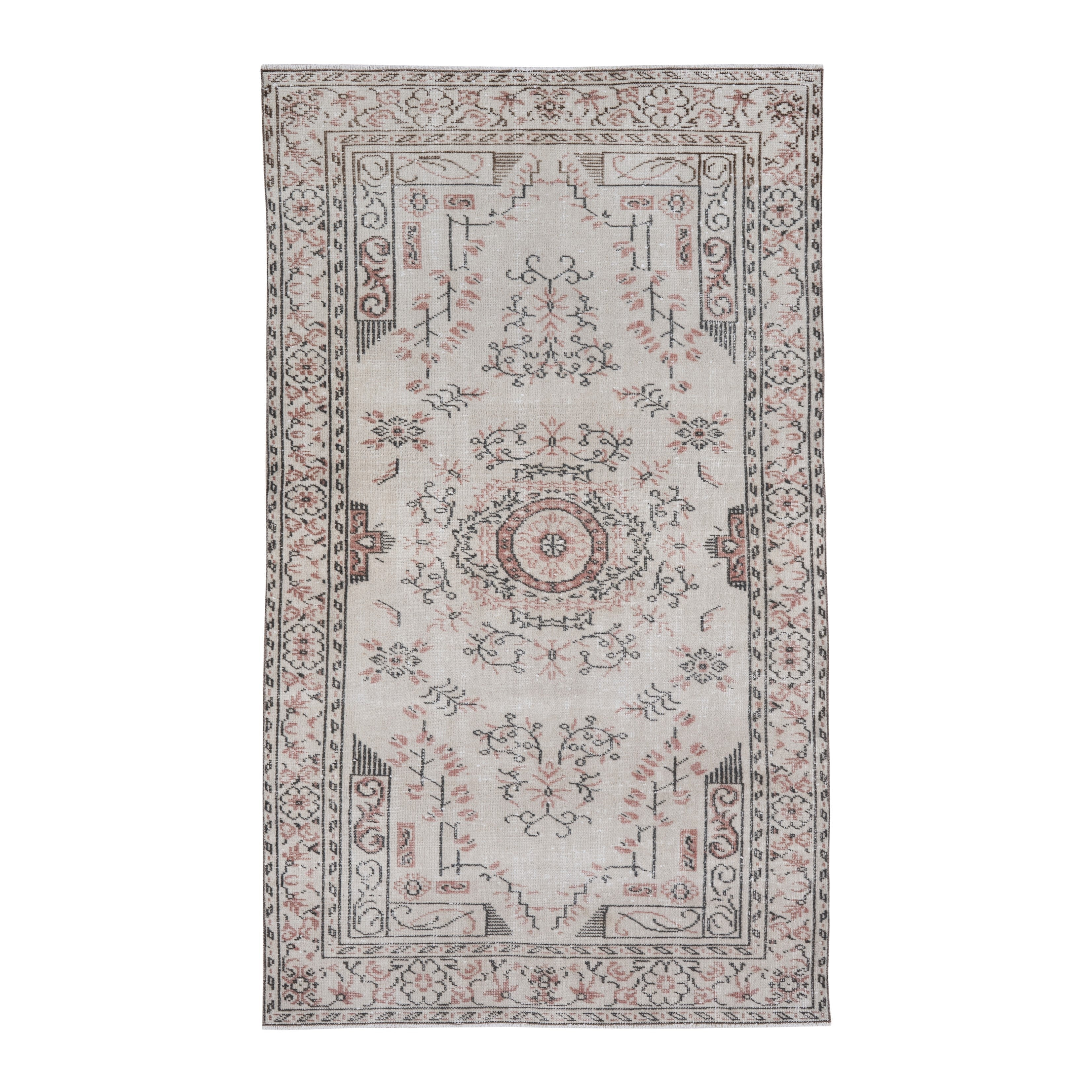 Turkish Manisa area rug in cream and muted pink, 4'8" x 8'2"
