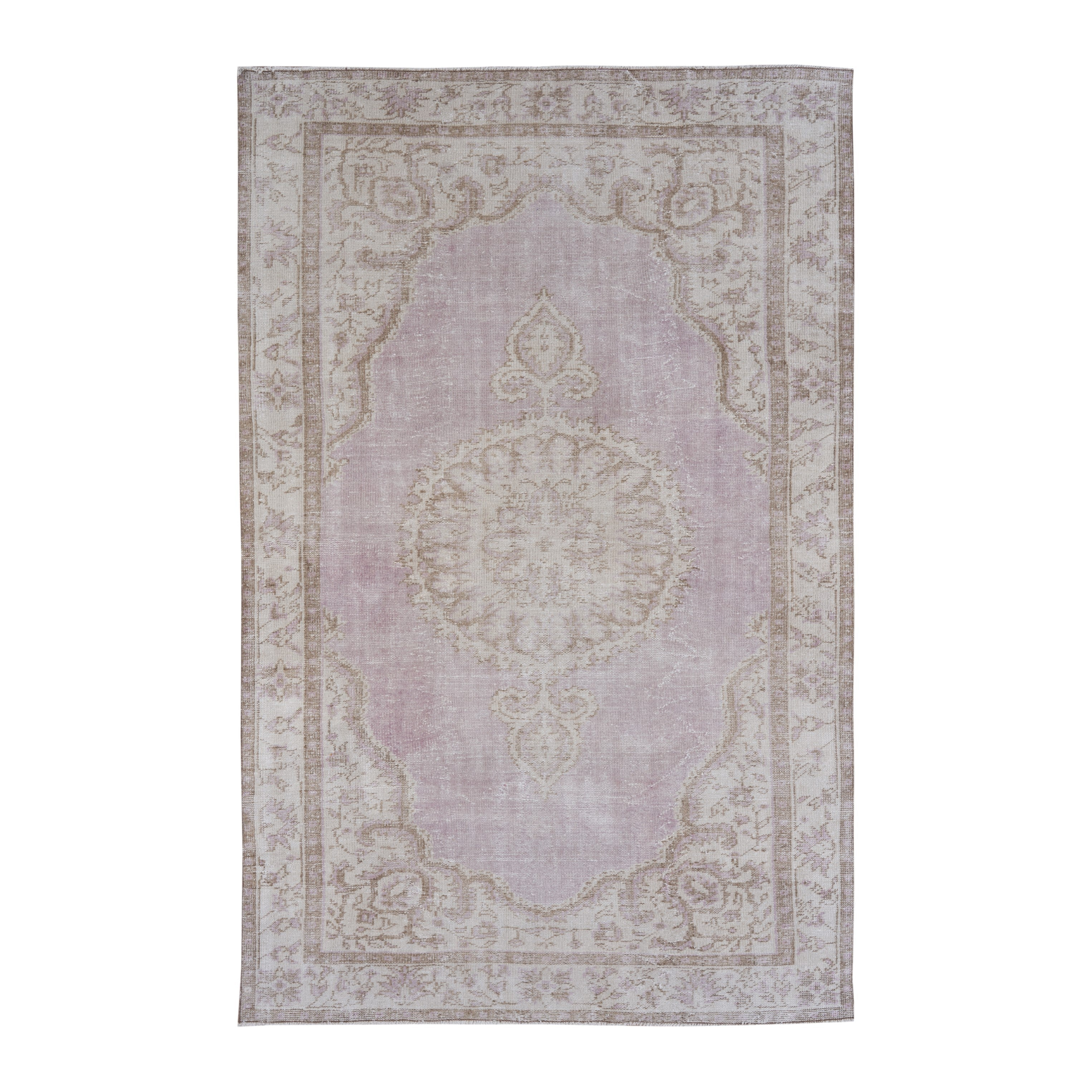 Turkish Manisa area rug in muted pink and cream, 6'4" x 9'11"