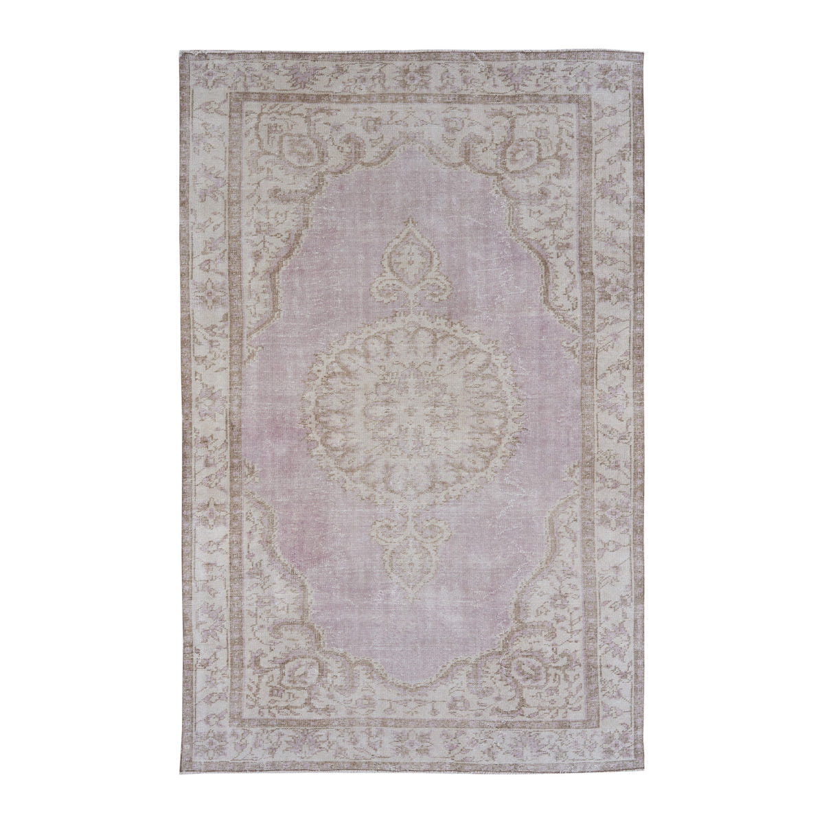 Turkish Manisa area rug in muted pink and cream, 6'4" x 9'11"