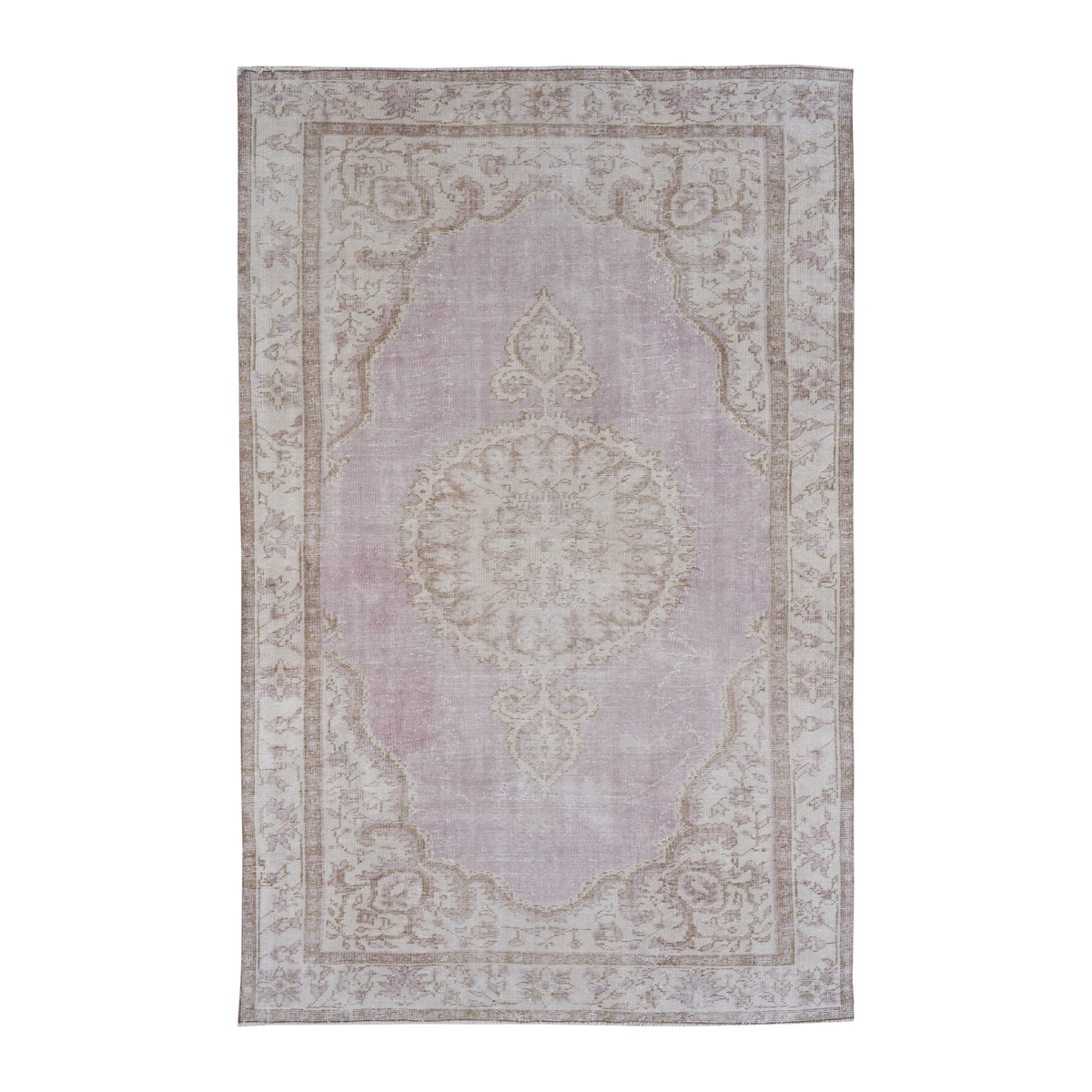 Turkish Manisa area rug in muted pink and cream, 6'4" x 9'11"